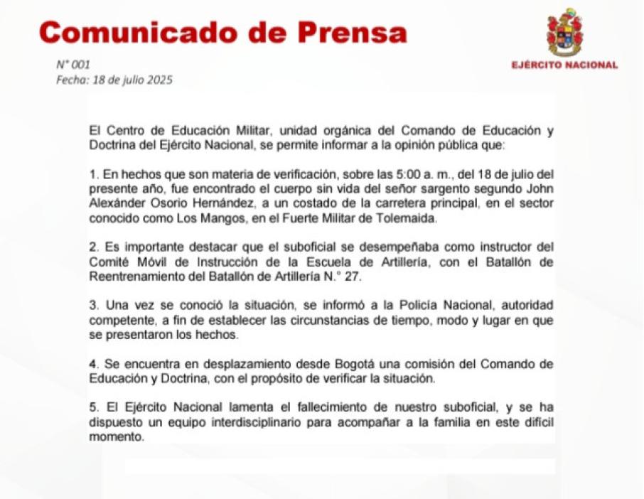 Comunicado Ejército
