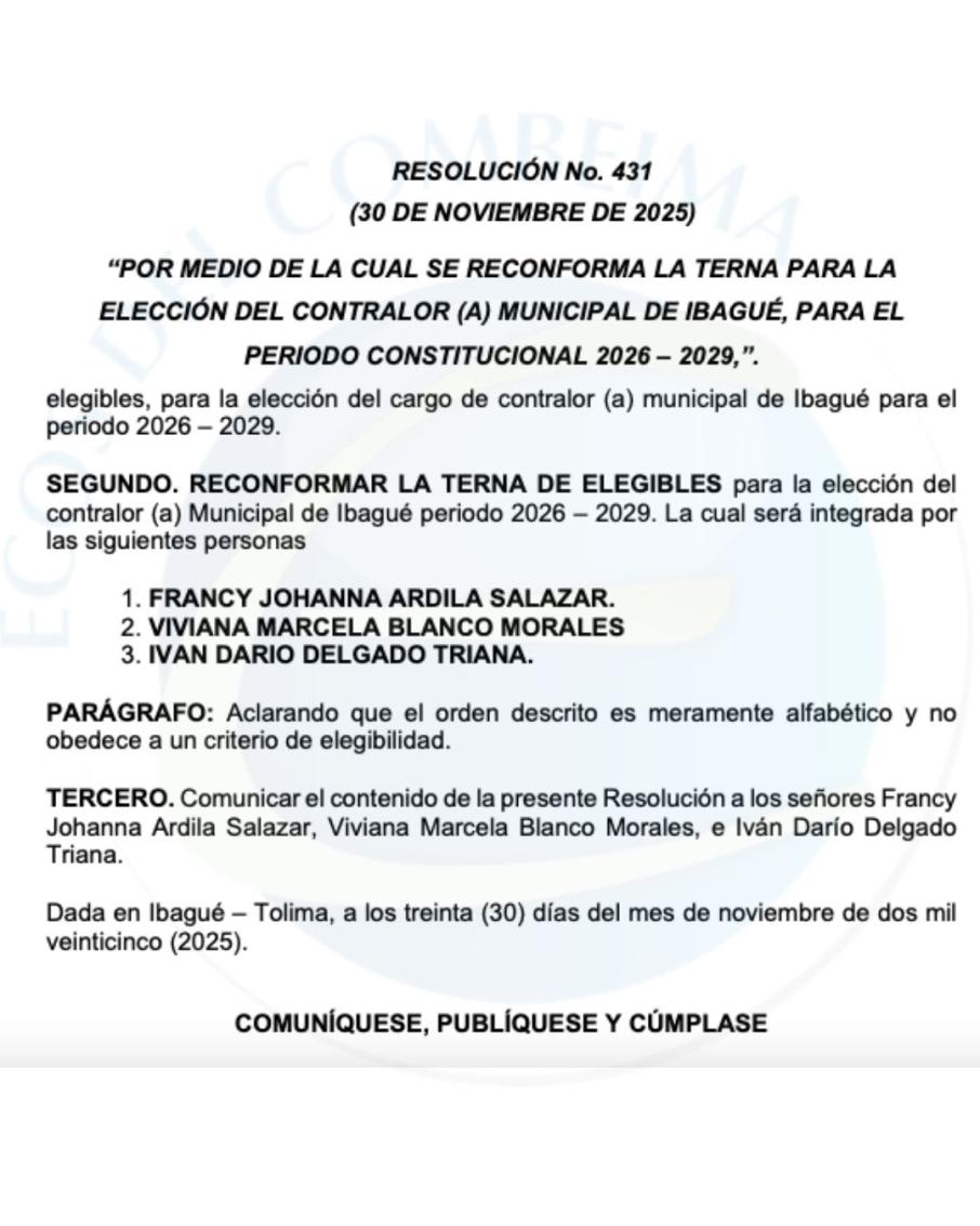 Proceso de selección de contralor de Ibagué 