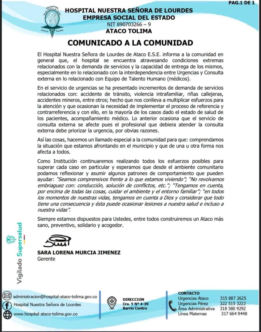 Hospital de Ataco advierte que el aumento de accidentes y hechos violentos está desbordando la atención médica